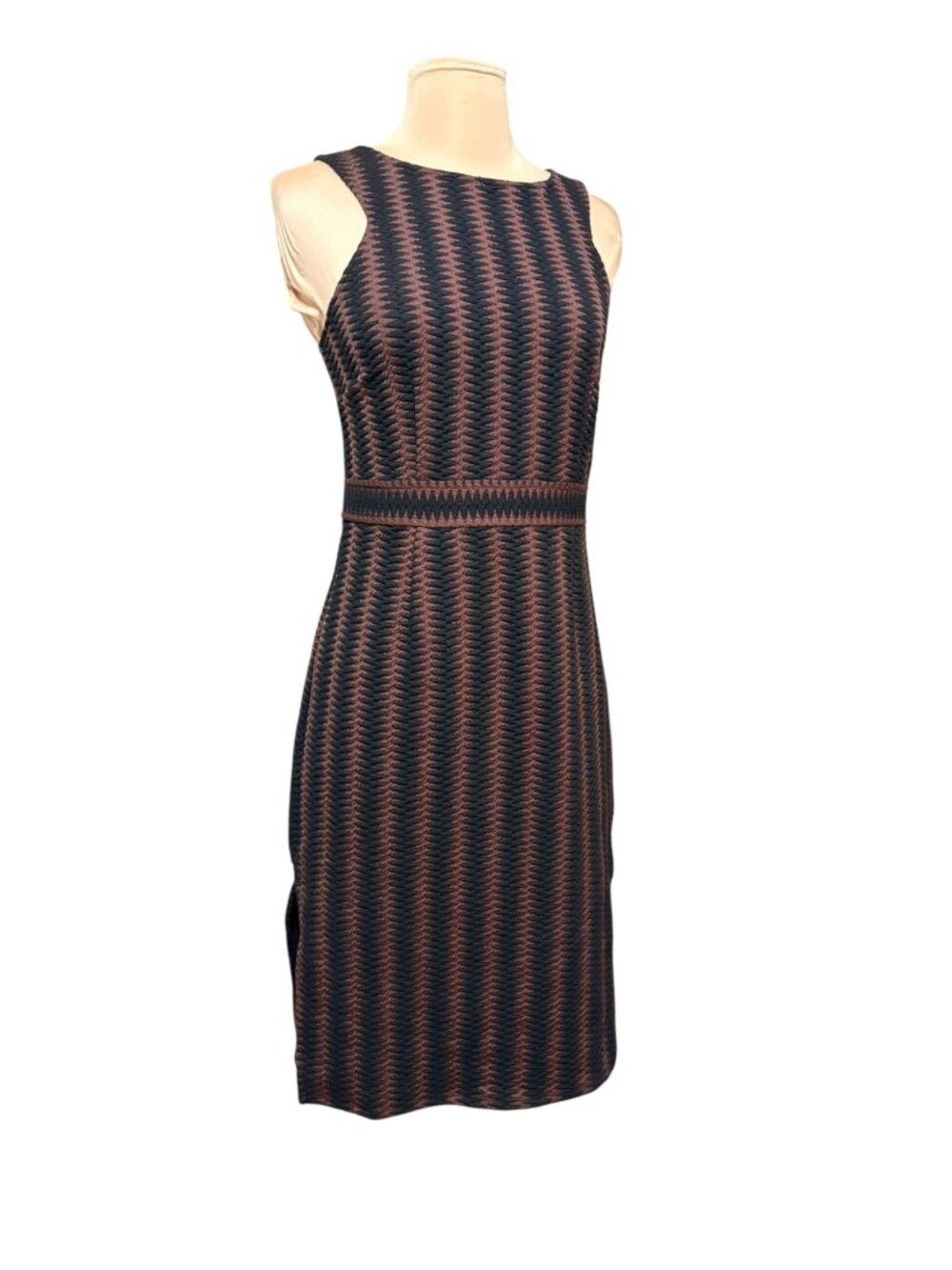 Maeve Geometric Knit Midi Dress S Black Brown Retro 70s Anthropologie EUC